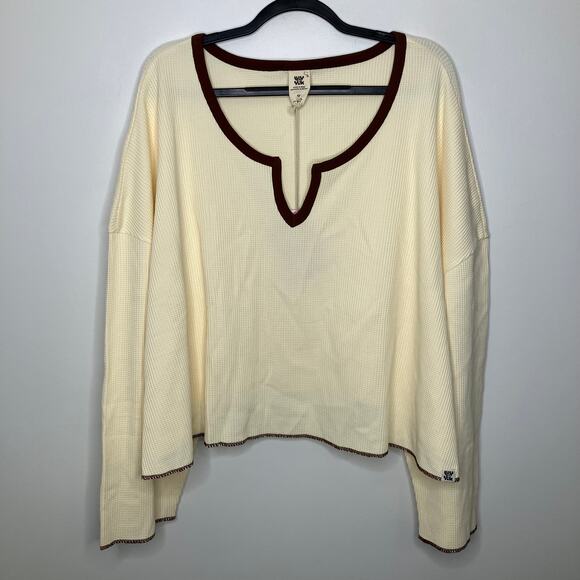 NWT LUCY & YAK Roberta Waffle Long Sleeve Ecru Brown 4XL Plus Size - Picture 2 of 6